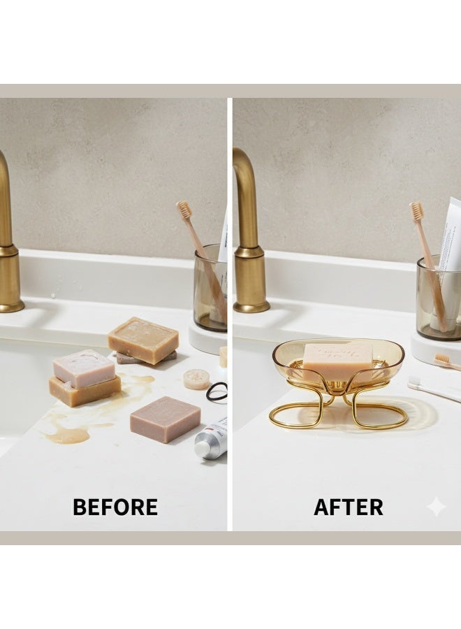 Acrylic Soap Dish with Gold Metal Stand & Drainage | Soap Tray for Bathroom & Kitchen Sink | Modern Stable Rust-Resistant Easy-Clean Design-Honey - Image 5